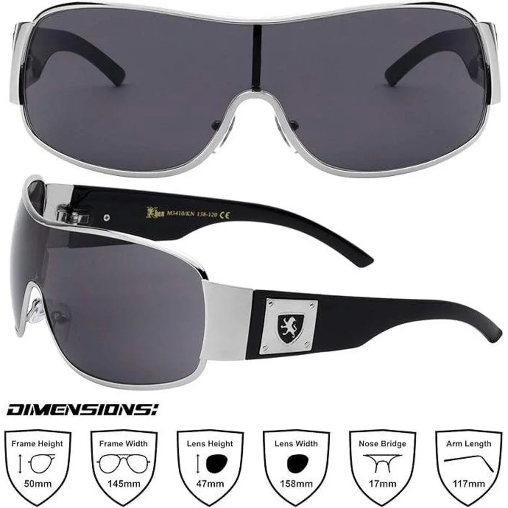 Silver‎ Shield Sunglasses Black Wrap Around UV400 Women Futuristic, Gorpcore New